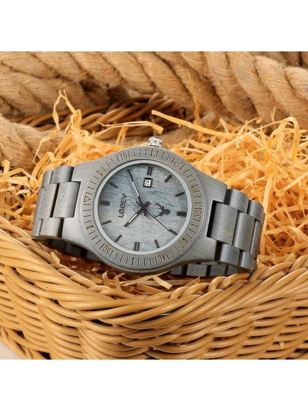 Men's Grey Sandalwood Japanese Quartz Analog Unisex Round Wrist Wooden Watch